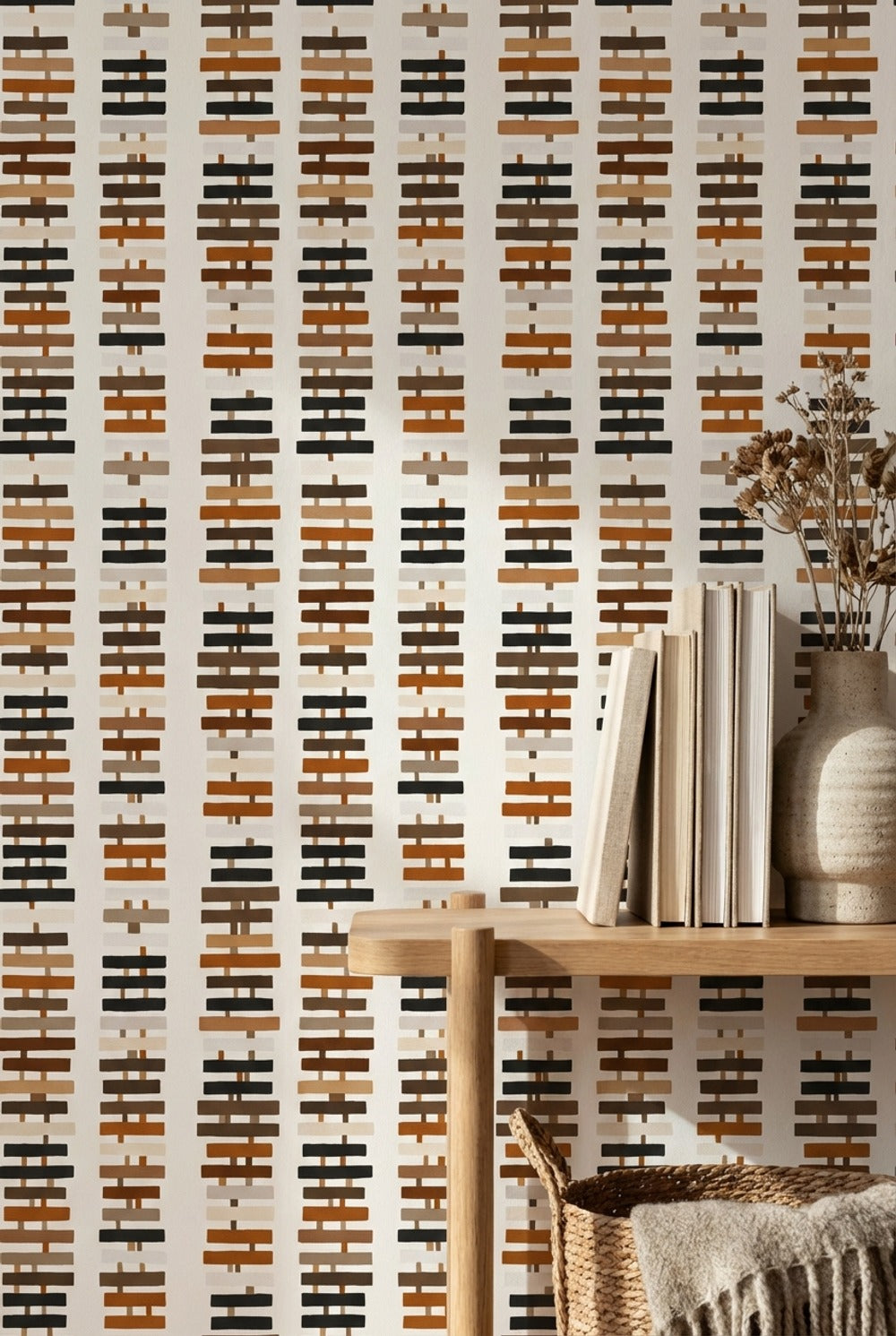 Abstract Geometric Wallpaper Stacked Rectangles Removable Earth Tones Wall Art