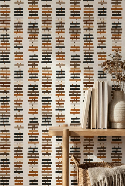 Abstract Geometric Wallpaper Stacked Rectangles Removable Earth Tones Wall Art