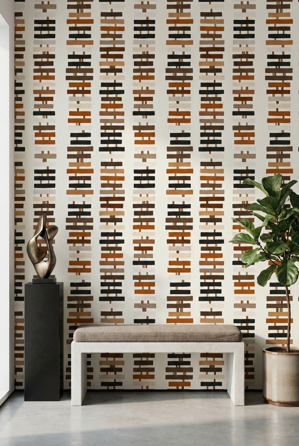 Abstract Geometric Wallpaper Stacked Rectangles Removable Earth Tones Wall Art