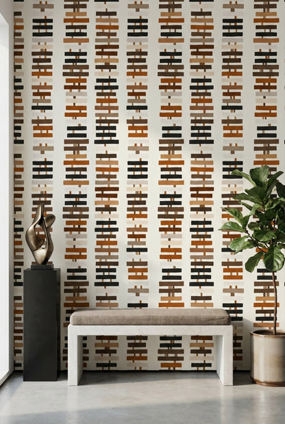 Abstract Geometric Wallpaper Stacked Rectangles Removable Earth Tones Wall Art