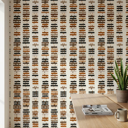 Abstract Geometric Wallpaper Stacked Rectangles Removable Earth Tones Wall Art