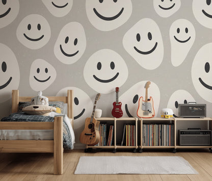 Smiley Faces Wallpaper Playful Graphic Removable Wall Decor