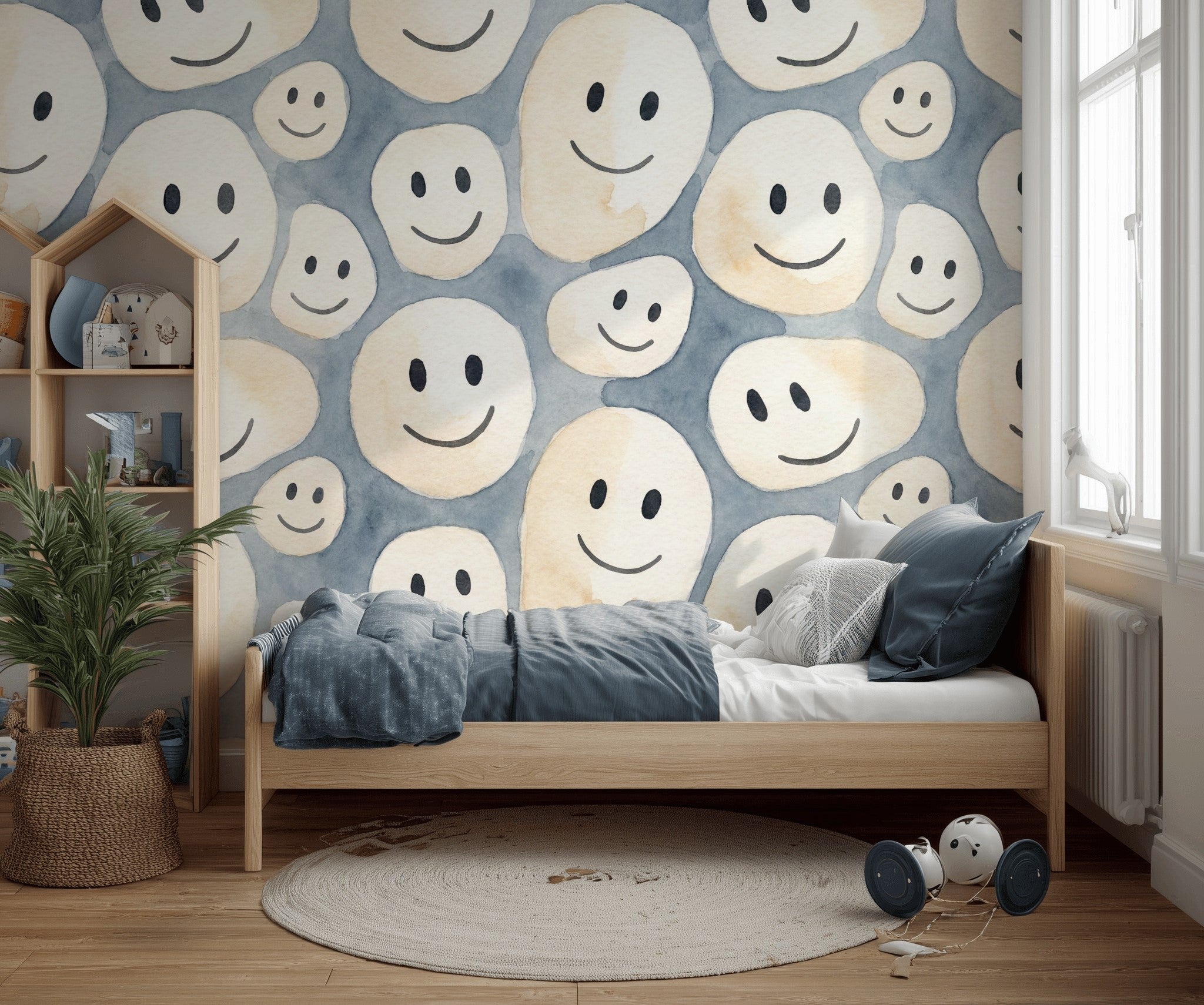 Watercolor Texture Wallpaper Abstract Pattern Smiley Face Wall Mural