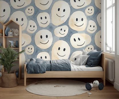 Watercolor Texture Wallpaper Abstract Pattern Smiley Face Wall Mural