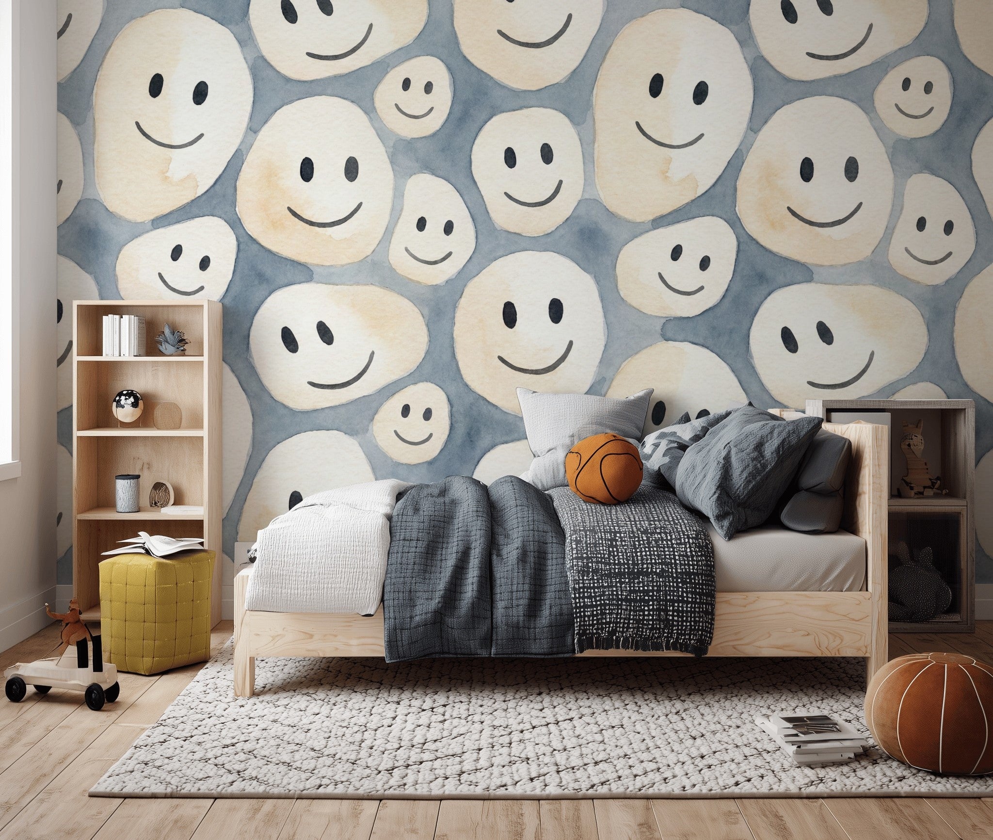 Watercolor Texture Wallpaper Abstract Pattern Smiley Face Wall Mural