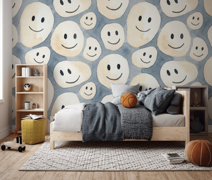 Watercolor Texture Wallpaper Abstract Pattern Smiley Face Wall Mural