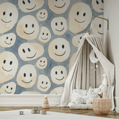 Watercolor Texture Wallpaper Abstract Pattern Smiley Face Wall Mural
