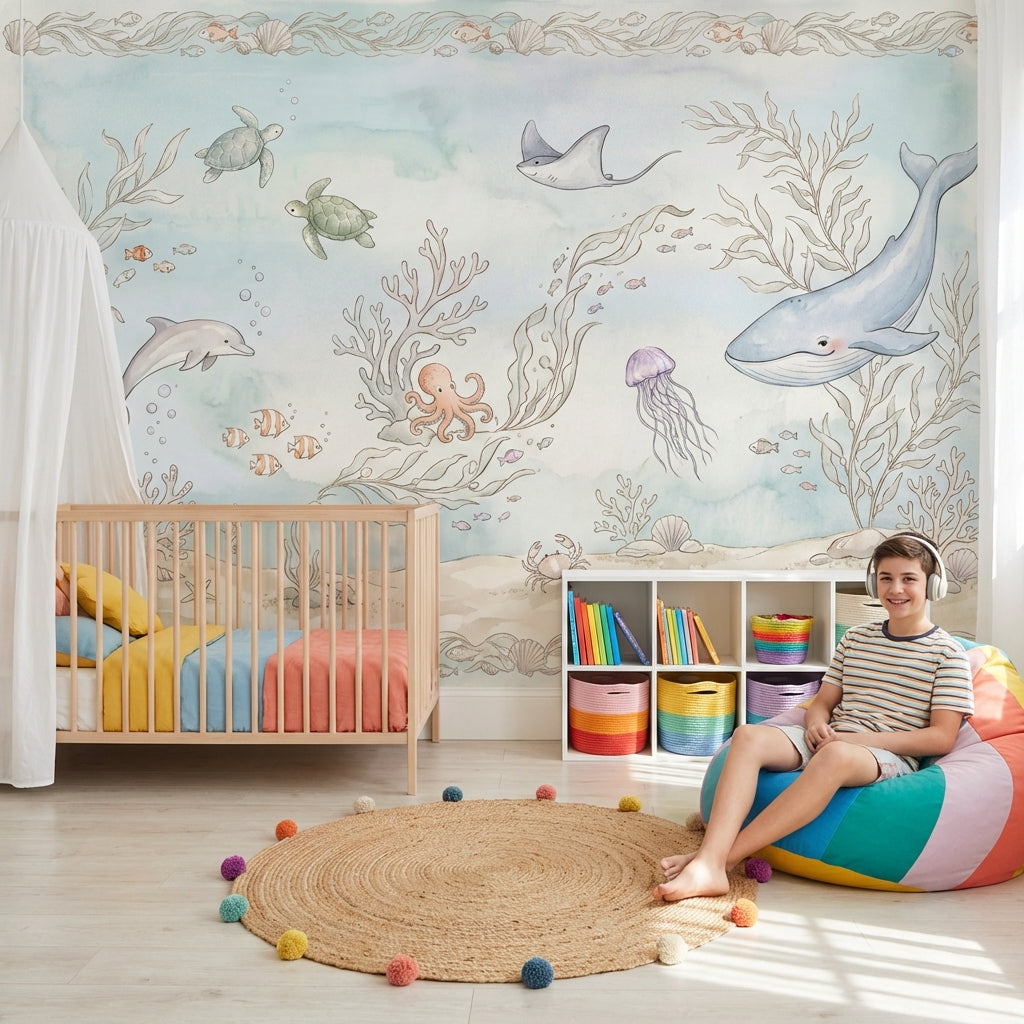 Underwater Wallpaper Ocean Watercolor Wall Mural