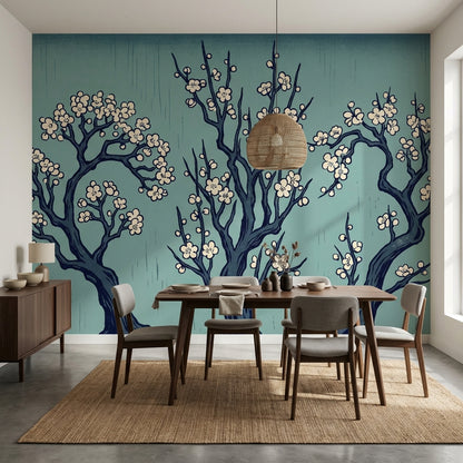 Cherry Blossom Wallpaper Floral Trees East Asian Inspired Wall Mural