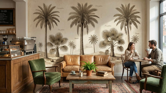 Vintage Botanical Wallpaper Palm Trees Desert Dunes Wall Mural