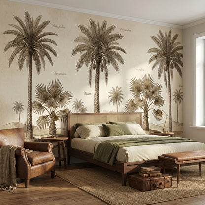 Vintage Botanical Wallpaper Palm Trees Desert Dunes Wall Mural