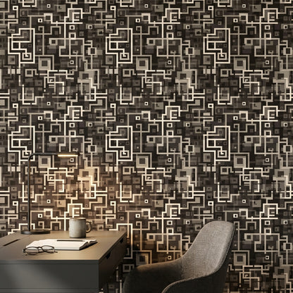 Dark Geometric Wallpaper Abstract Squares Maze Pattern Decorative Mural