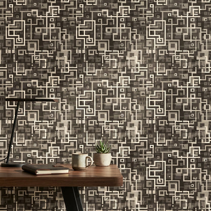 Dark Geometric Wallpaper Abstract Squares Maze Pattern Decorative Mural