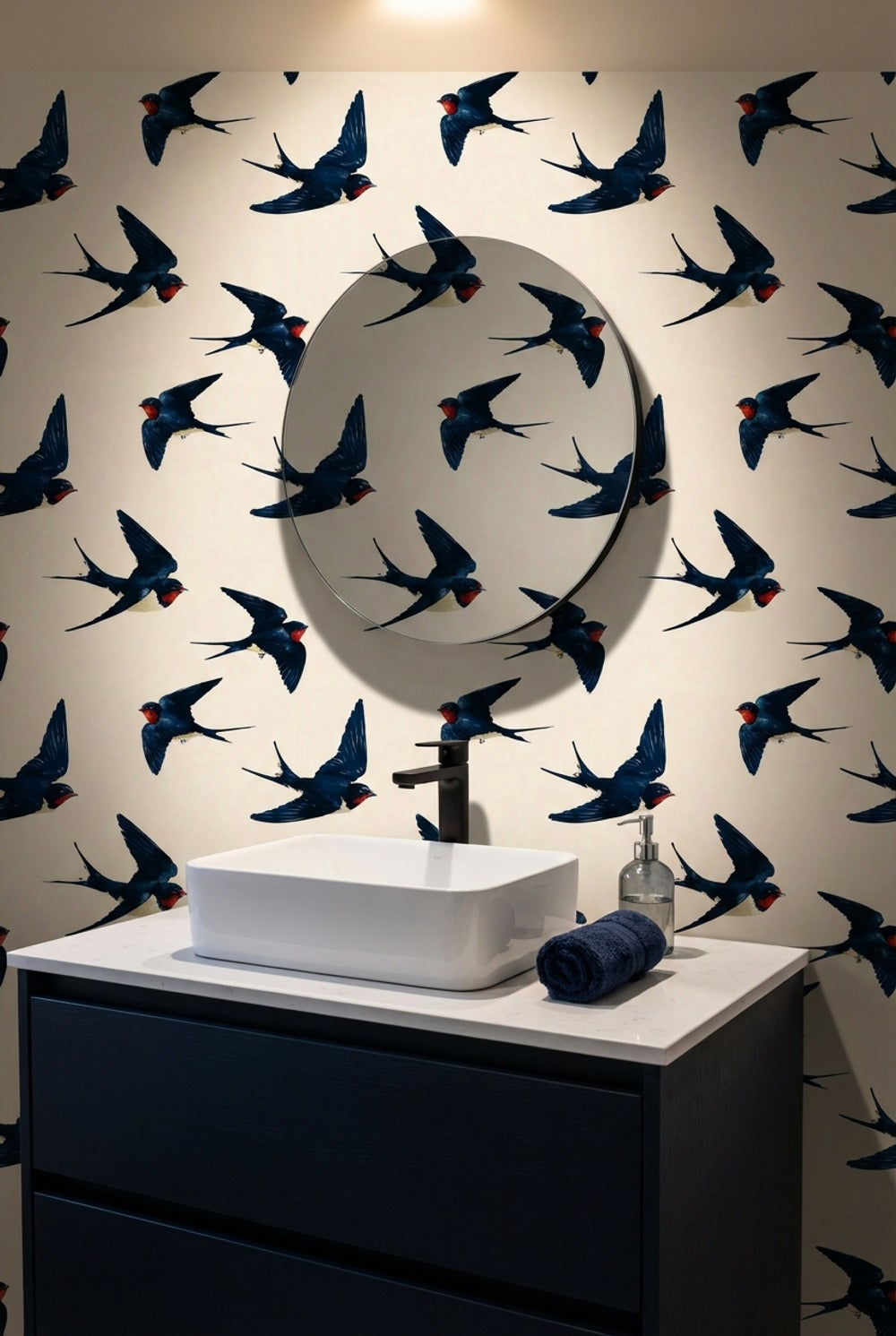Swallows Wallpaper Birds In Flight Navy Blue Decorative Mural