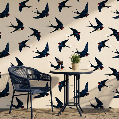 Swallows Wallpaper Birds In Flight Navy Blue Decorative Mural