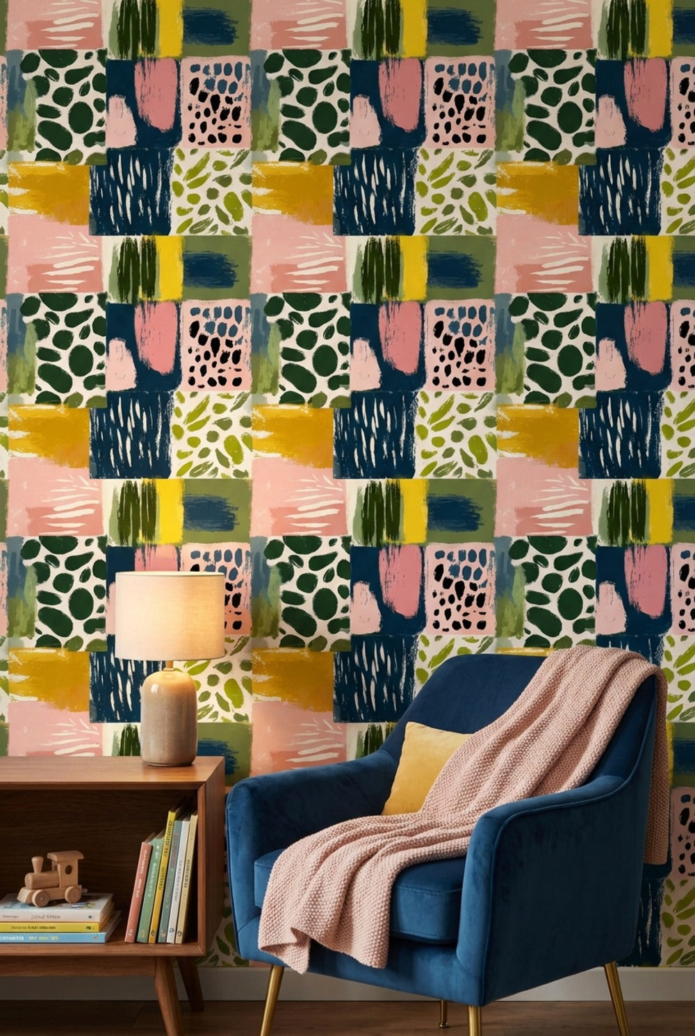 Geometric Patchwork Wallpaper Painterly Brushstrokes Modern Collage Decorative Mural