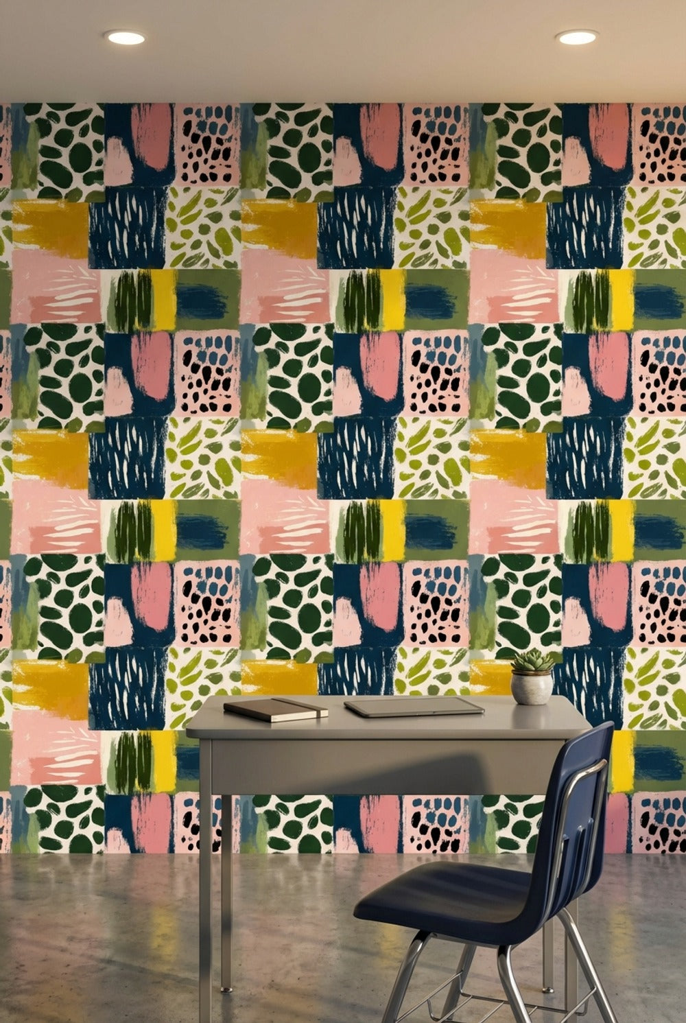 Geometric Patchwork Wallpaper Painterly Brushstrokes Modern Collage Decorative Mural