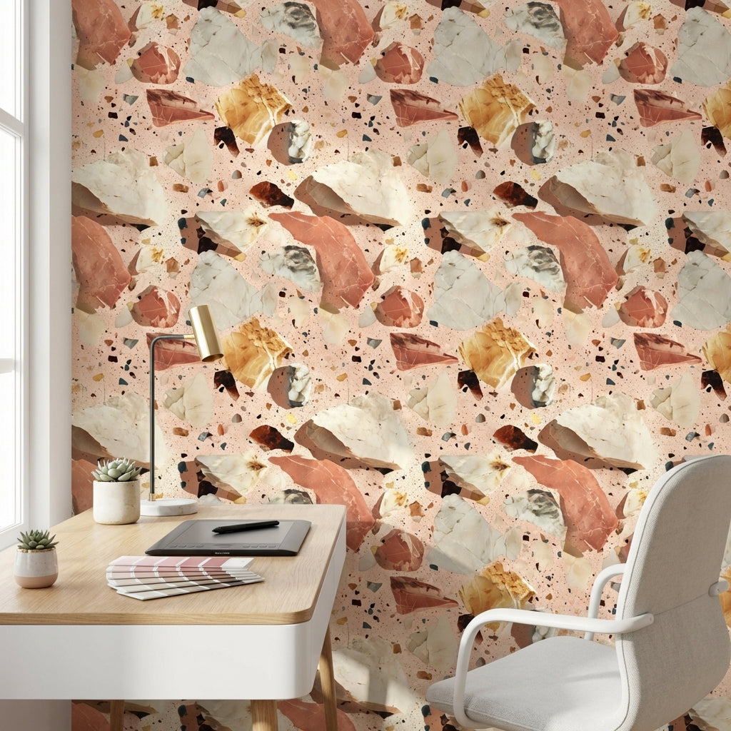 Terrazzo Wallpaper Stone Chips Marble Fragments Decorative Mural