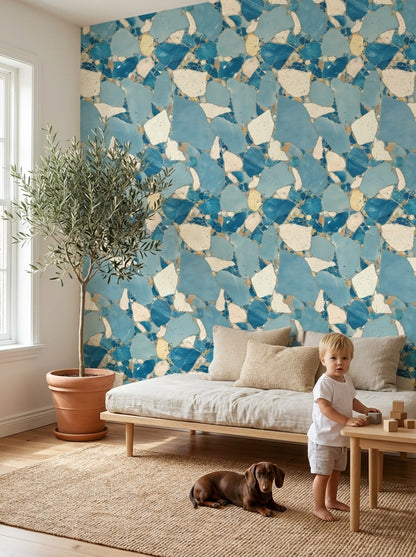 Blue Terrazzo Wallpaper Marble Look Stone Mosaic Decorative Mural
