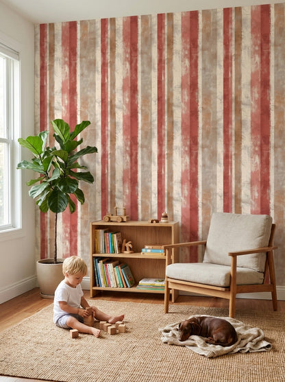 Vertical Stripes Wallpaper Abstract Distressed Texture Removable Wall Decor