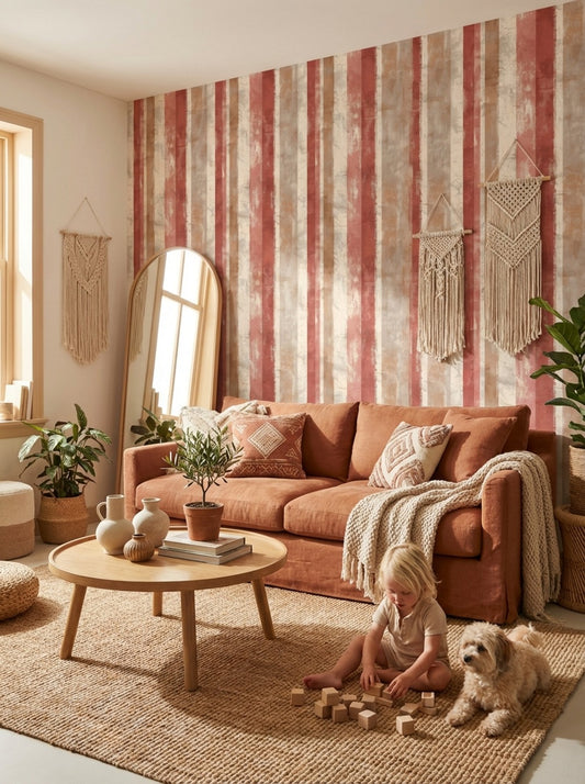Vertical Stripes Wallpaper Abstract Distressed Texture Removable Wall Decor