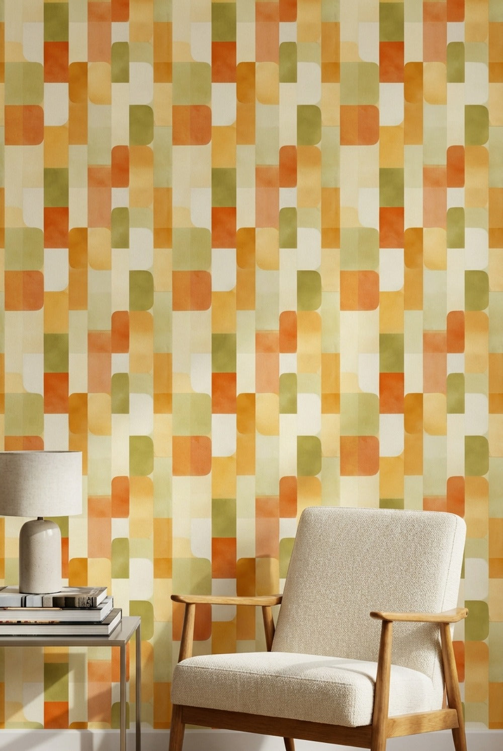 Mid-Century Modern Wallpaper Retro Geometric Removable Wall Decor