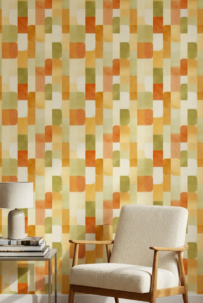 Mid-Century Modern Wallpaper Retro Geometric Removable Wall Decor