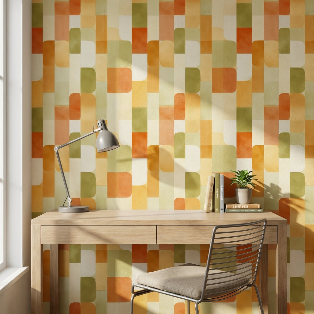 Mid-Century Modern Wallpaper Retro Geometric Removable Wall Decor