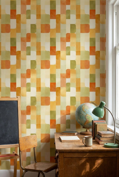Mid-Century Modern Wallpaper Retro Geometric Removable Wall Decor