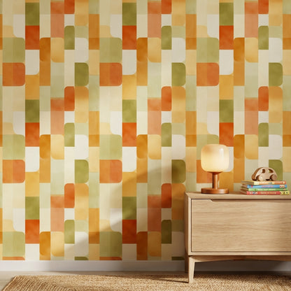 Mid-Century Modern Wallpaper Retro Geometric Removable Wall Decor