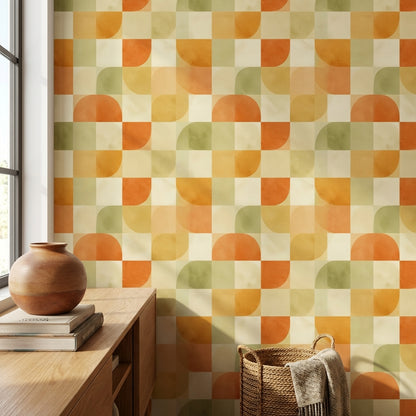 Mid-Century Modern Wallpaper Retro Removable Geometric Wall Art