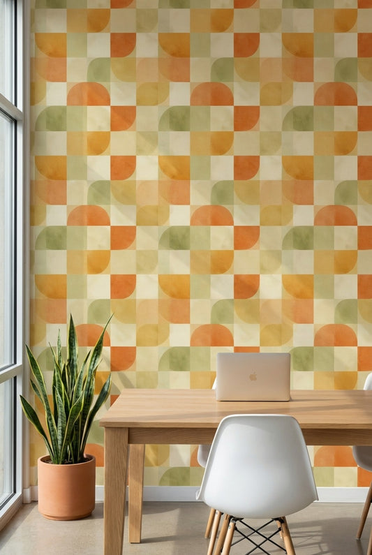 Mid-Century Modern Wallpaper Retro Removable Geometric Wall Art