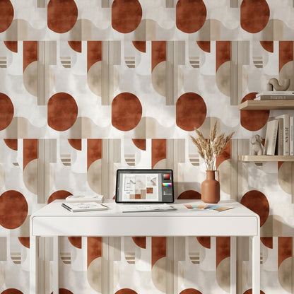 White Background Wallpaper Mid Century Modern Decorative Mural