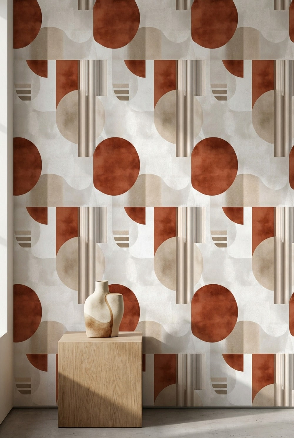 White Background Wallpaper Mid Century Modern Decorative Mural