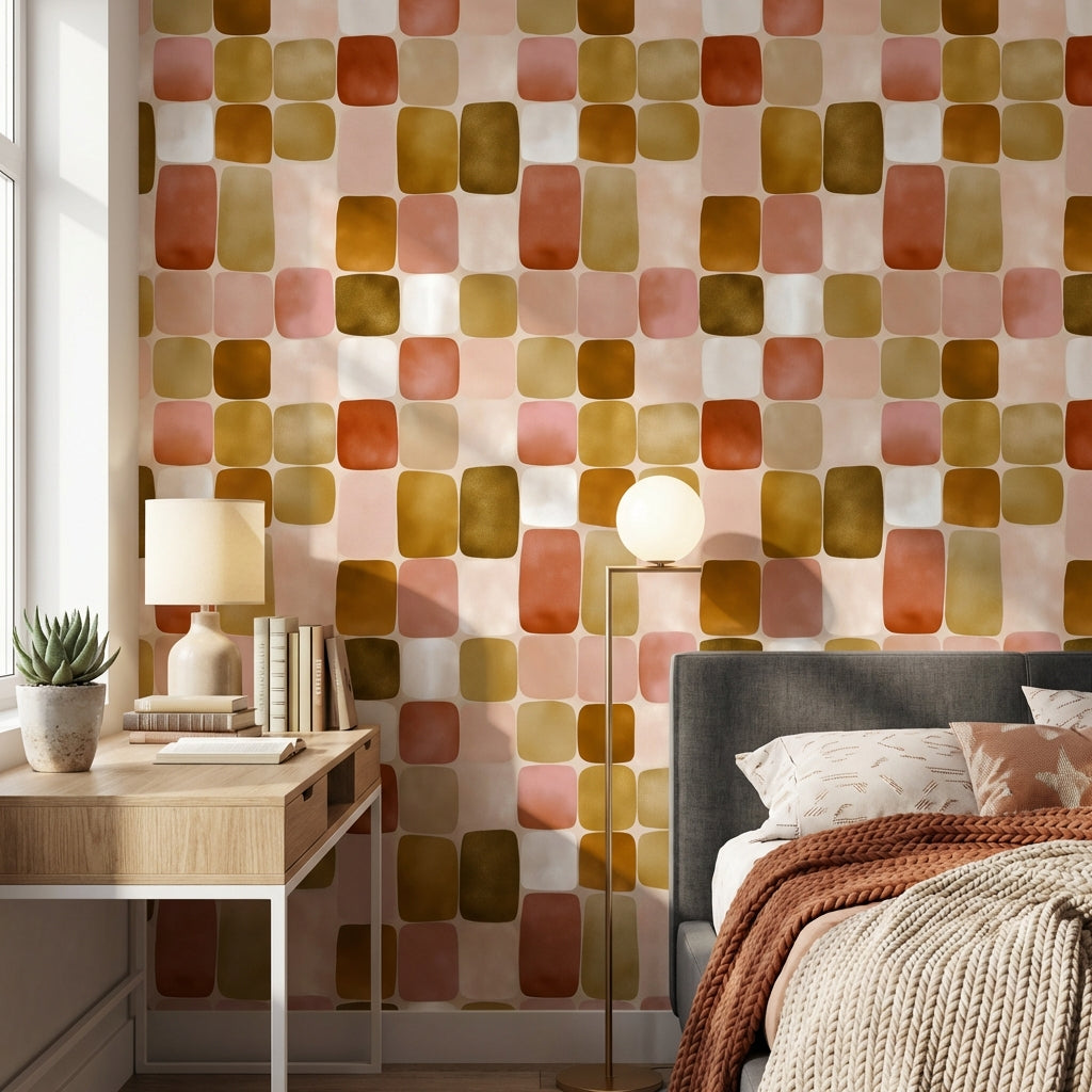 Mid-Century Modern Wallpaper Retro Removable Geometric Wall Art