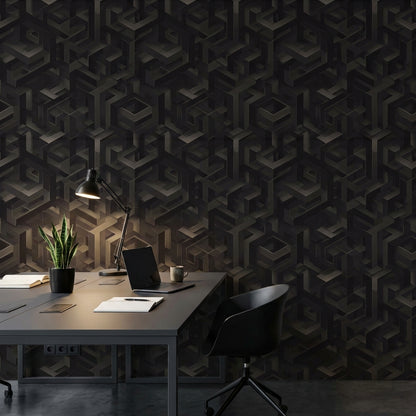Isometric Wallpaper Geometric Dark Decorative Mural