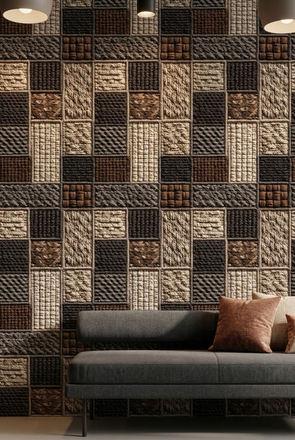 Patchwork Wallpaper Geometric Woven Texture Decorative Mural