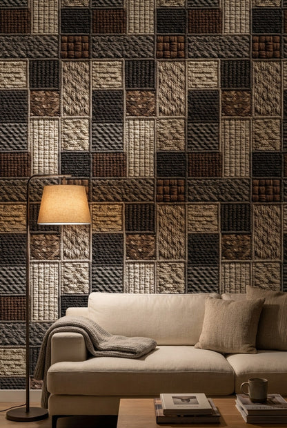 Patchwork Wallpaper Geometric Woven Texture Decorative Mural