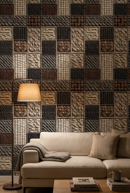 Patchwork Wallpaper Geometric Woven Texture Decorative Mural