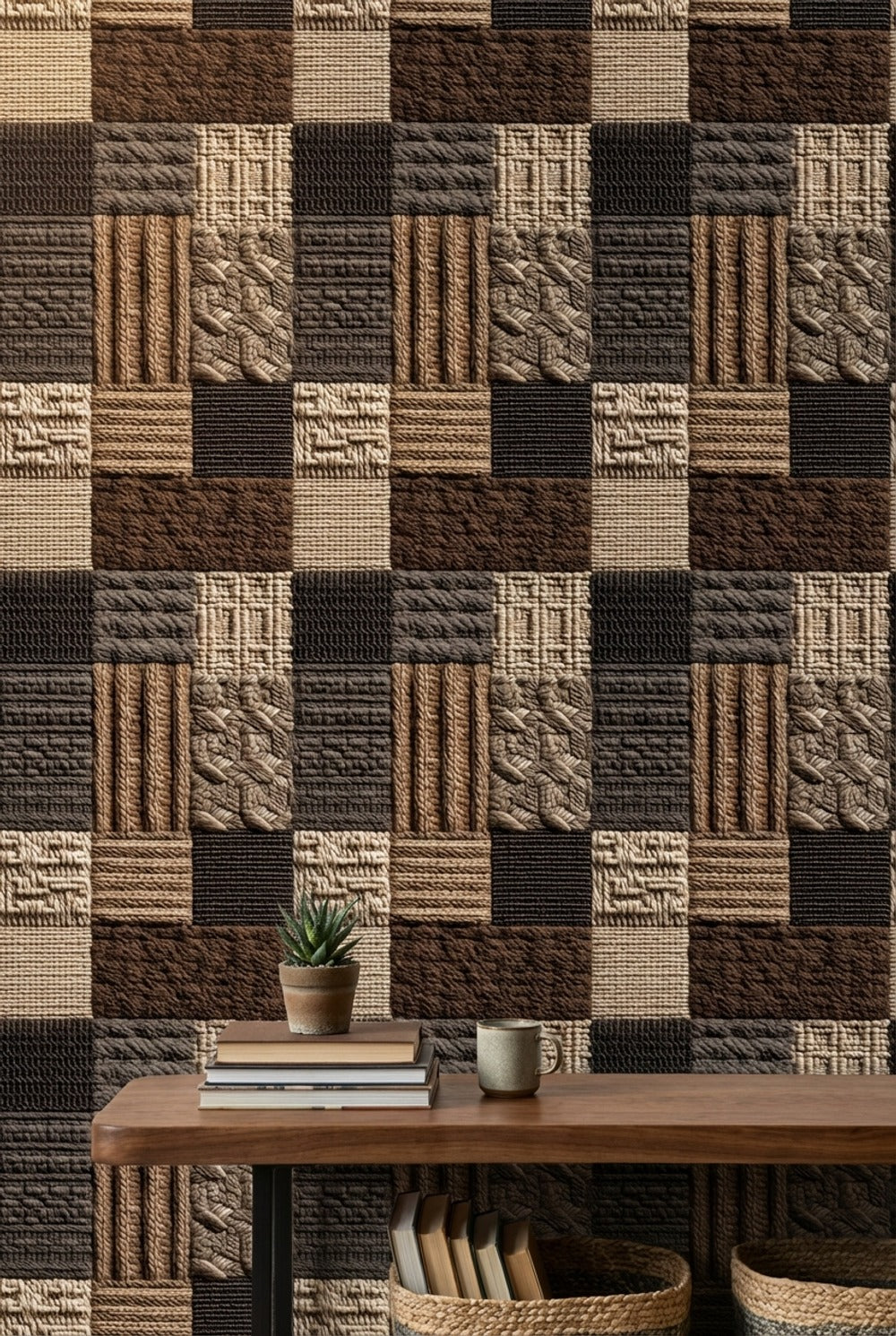 Textured Wallpaper Woven Removable Patchwork Wall Art