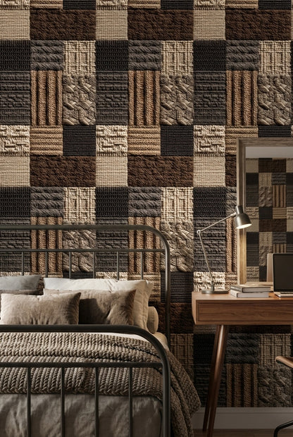 Textured Wallpaper Woven Removable Patchwork Wall Art