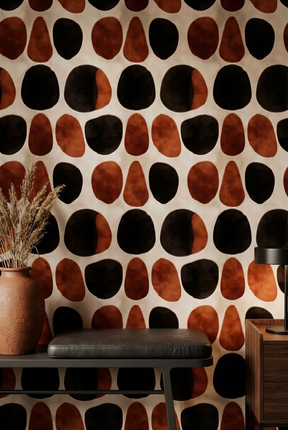 Abstract Wallpaper Organic Shapes Removable Terracotta Wall Art