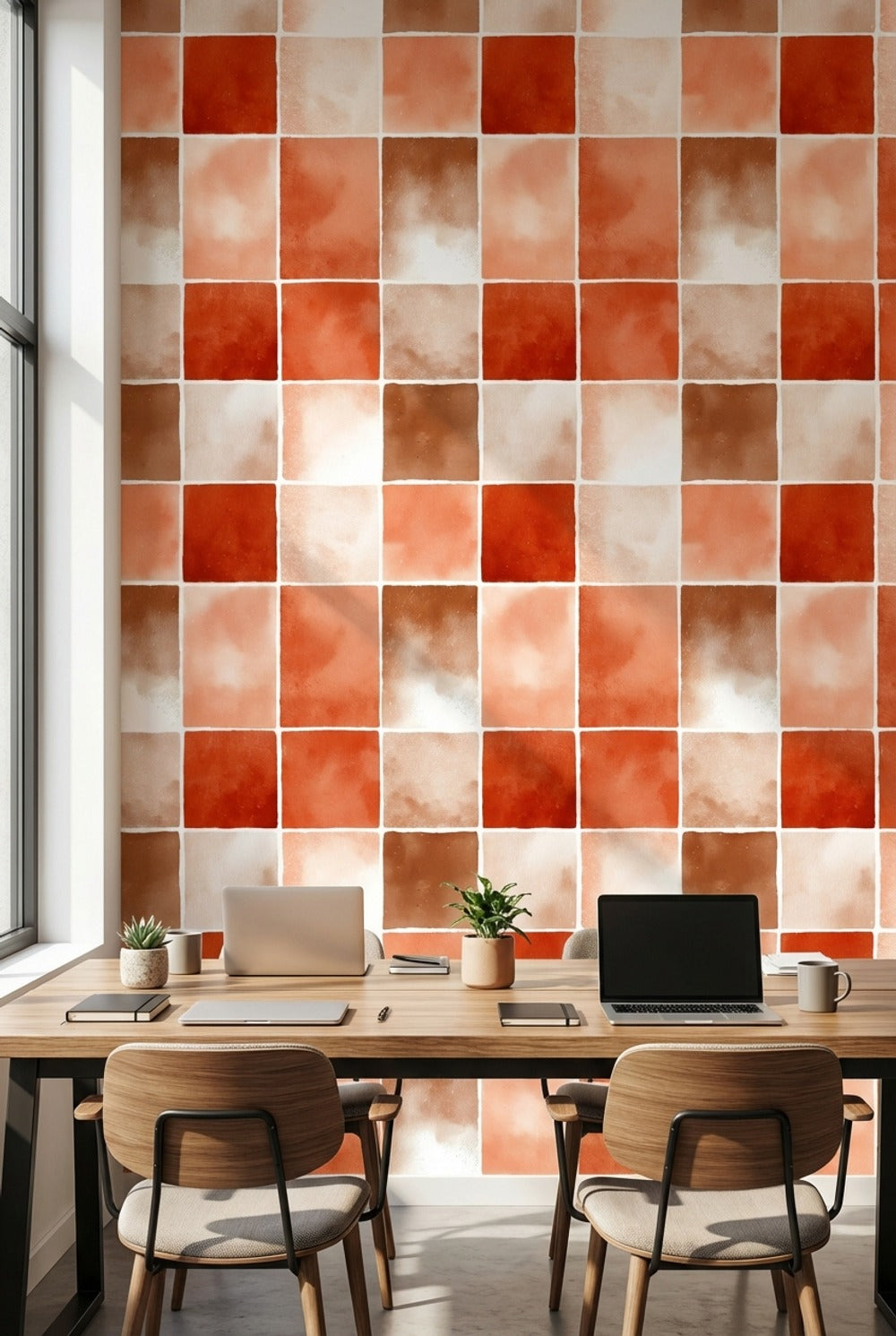 Paper Texture Wallpaper Watercolor Grid Decorative Mural