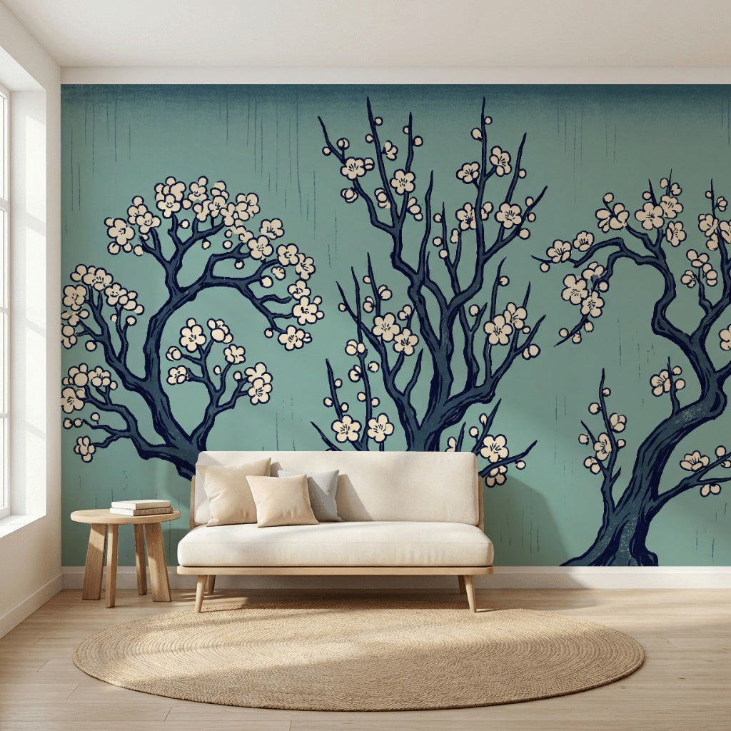 Cherry Blossom Wallpaper Floral Trees East Asian Inspired Wall Mural