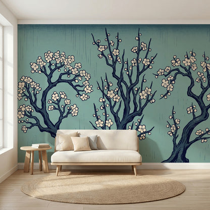 Cherry Blossom Wallpaper Floral Trees East Asian Inspired Wall Mural