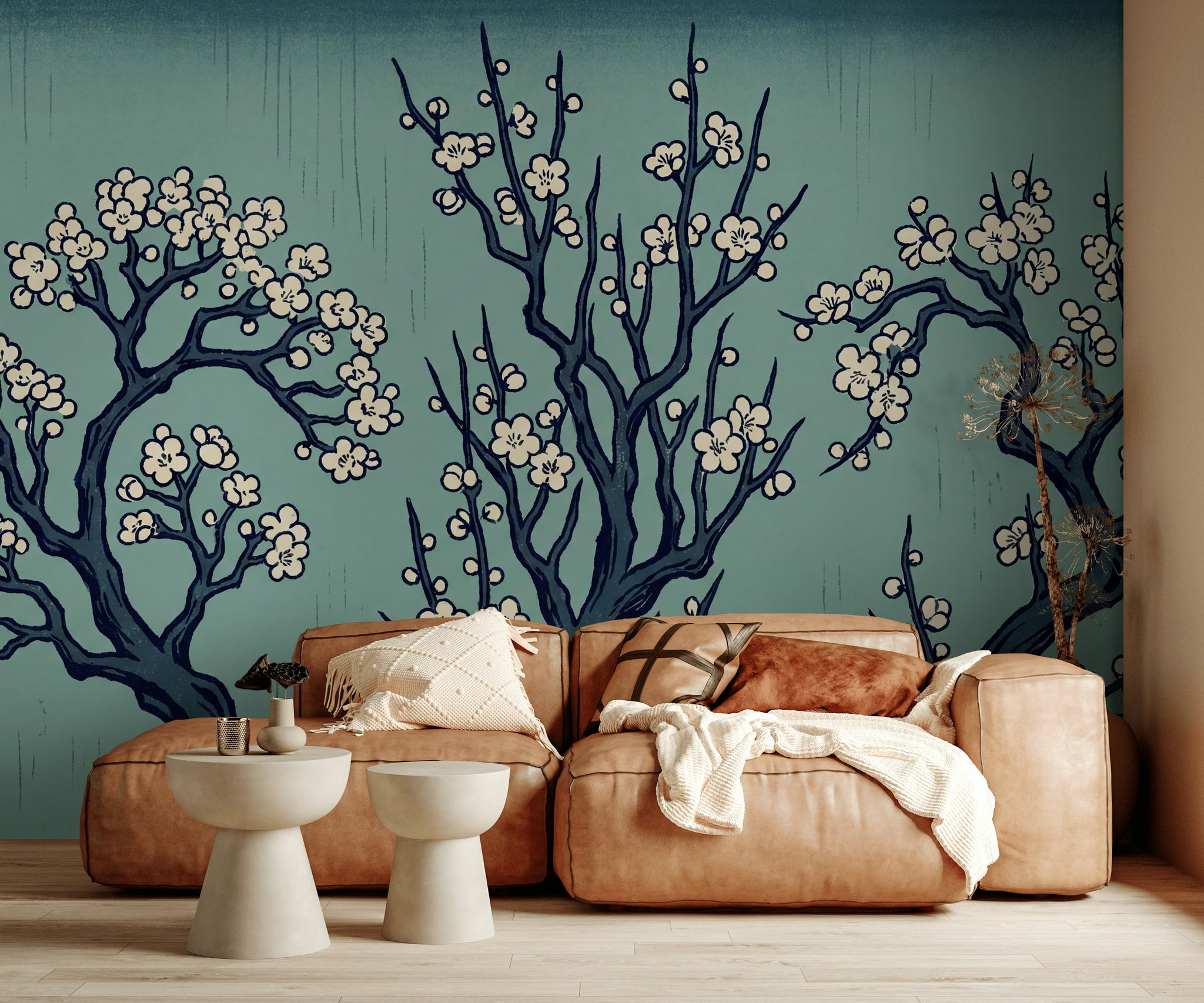 Cherry Blossom Wallpaper Floral Trees East Asian Inspired Wall Mural