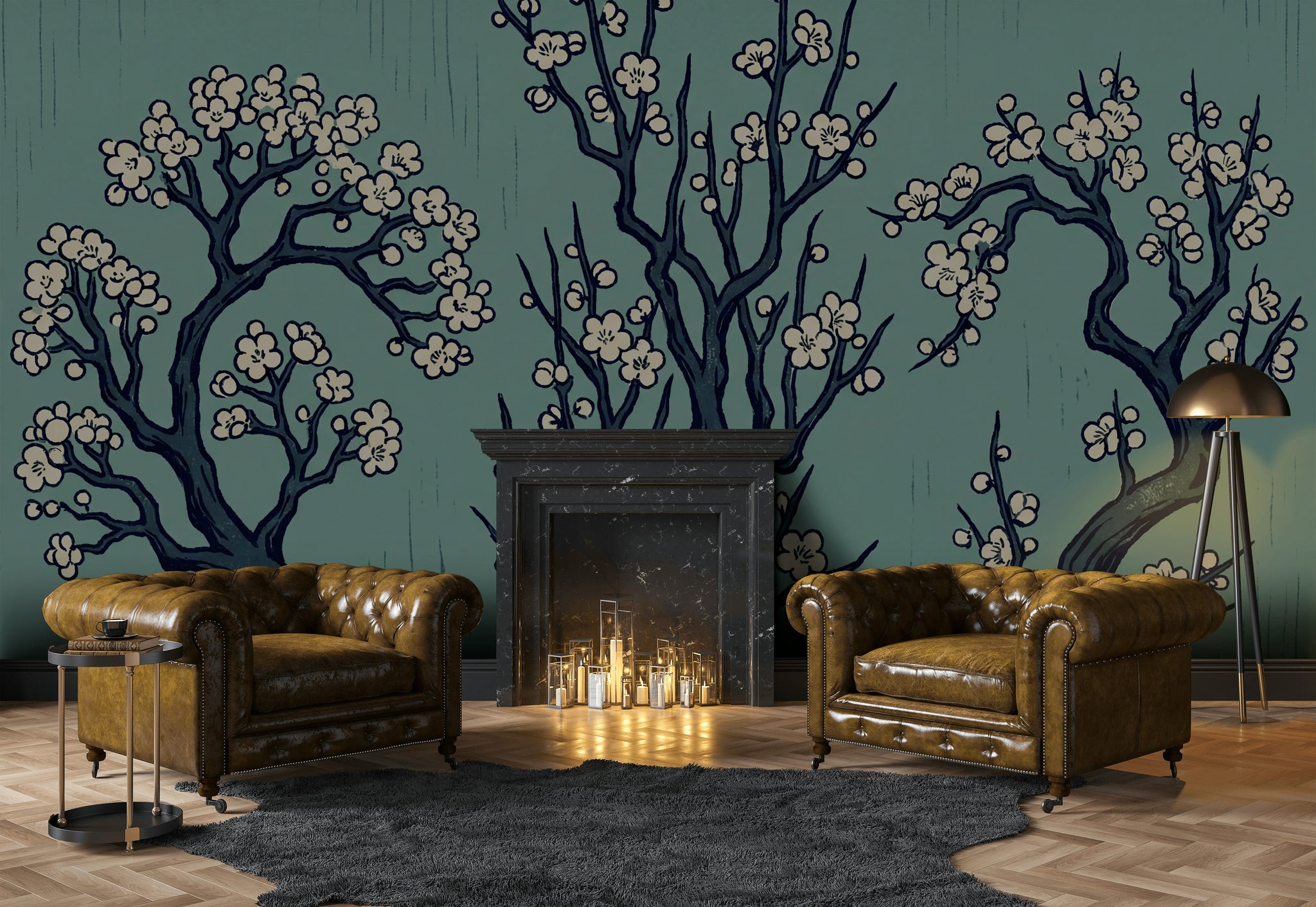 Cherry Blossom Wallpaper Floral Trees East Asian Inspired Wall Mural