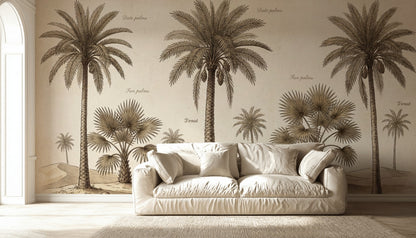 Vintage Botanical Wallpaper Palm Trees Desert Dunes Wall Mural
