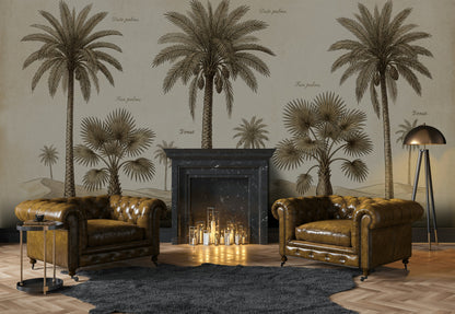 Vintage Botanical Wallpaper Palm Trees Desert Dunes Wall Mural