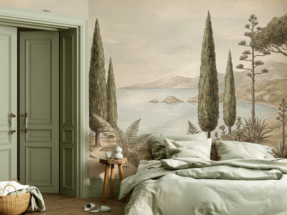 Mediterranean Coast Wallpaper Botanical Illustration Vintage Naturalist Plate Wall Mural